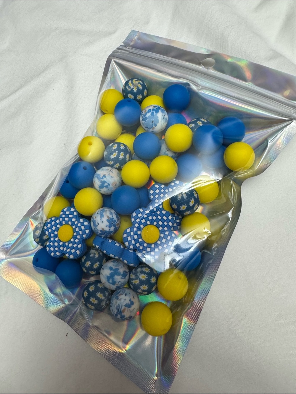 Silicone Flower Beads - Blue and Yellow